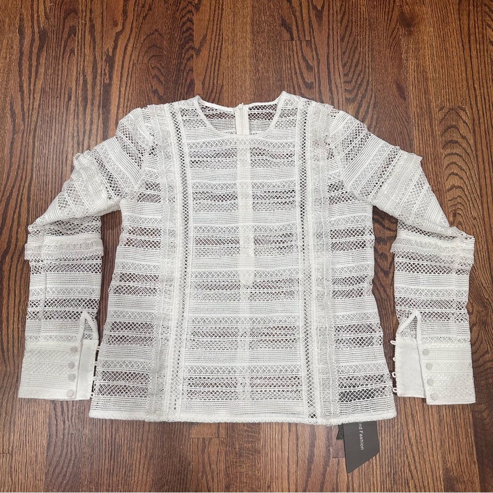 Self-Portrait alike Cotton White Boxy Back Zipper Crisp Lace Ruffles Top Size S